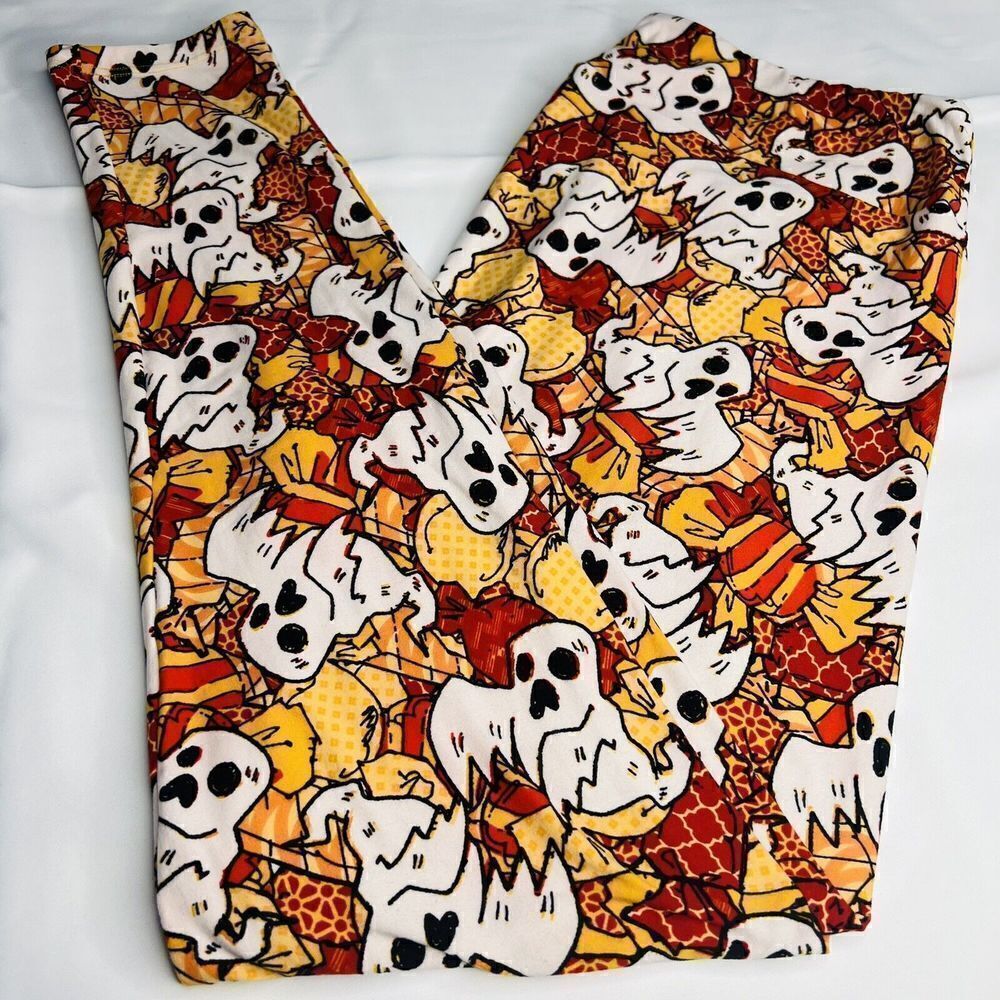 LulaRoe Leggings Tall & Curvy TC Halloween Ghosts Orange Spooky Halloween 0760